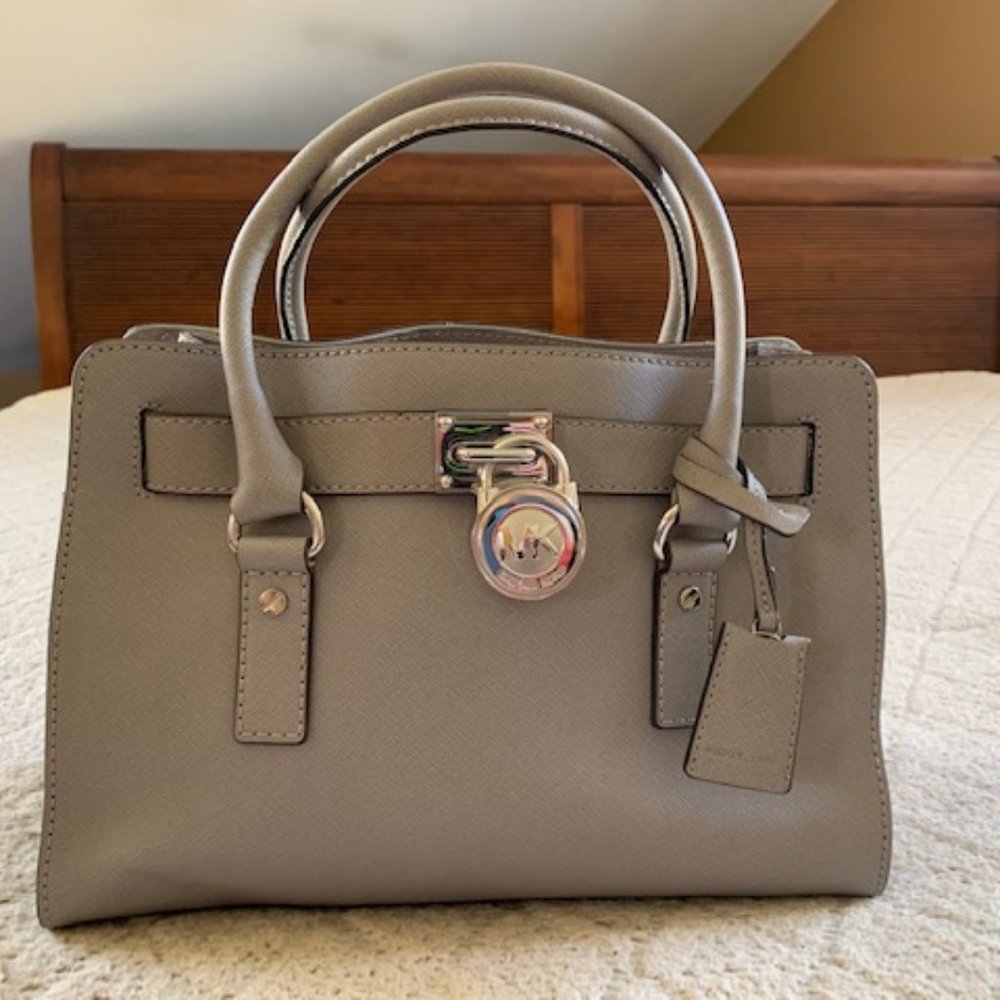 Women's Michael Kors Grey Leather Satchel Handbag